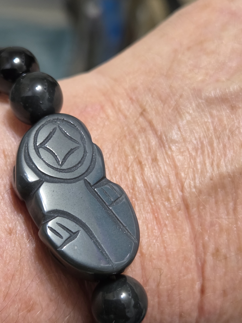 Black Obsidian Beaded Bracelet – Wealth & Prosperity Lucky Charm (Dog/Puppy Figu